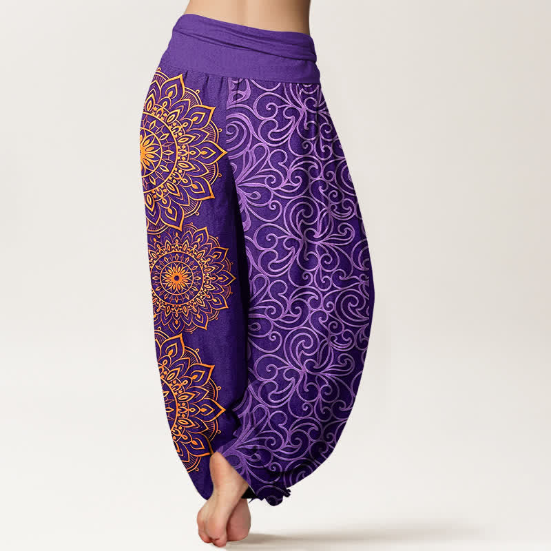 Nimara Ritual Pure Cotton Golden Mandala Floral Pattern Women's Elastic Waist Harem Pants