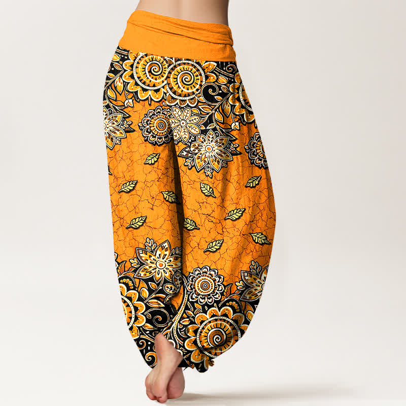 Nimara Ritual Pure Cotton Bold Orange Paisley Mandala Pattern Women's Elastic Waist Harem Pants