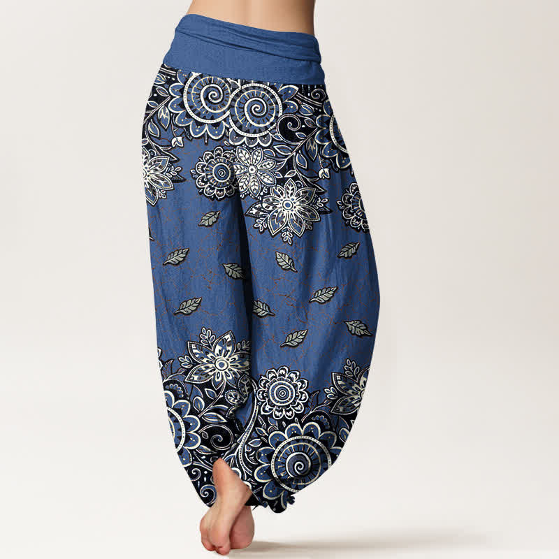 Nimara Ritual Pure Cotton Bold Orange Paisley Mandala Pattern Women's Elastic Waist Harem Pants