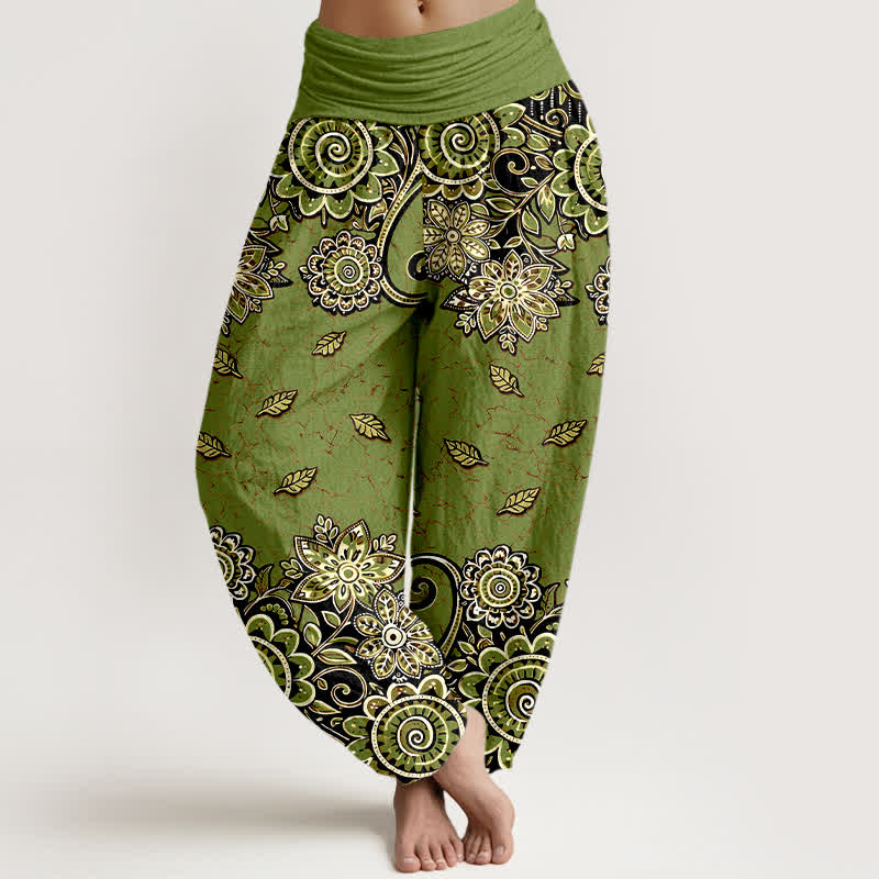 Nimara Ritual Pure Cotton Bold Orange Paisley Mandala Pattern Women's Elastic Waist Harem Pants
