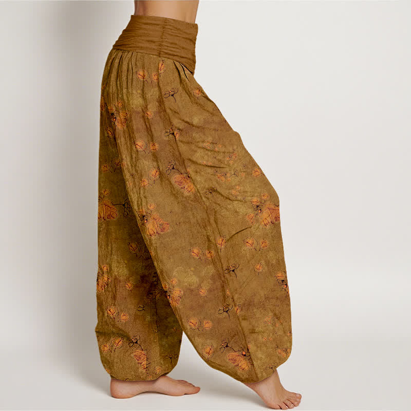 Nimara Ritual Pure Cotton Scattered Marigold Floral Pattern Women's Elastic Waist Harem Pants