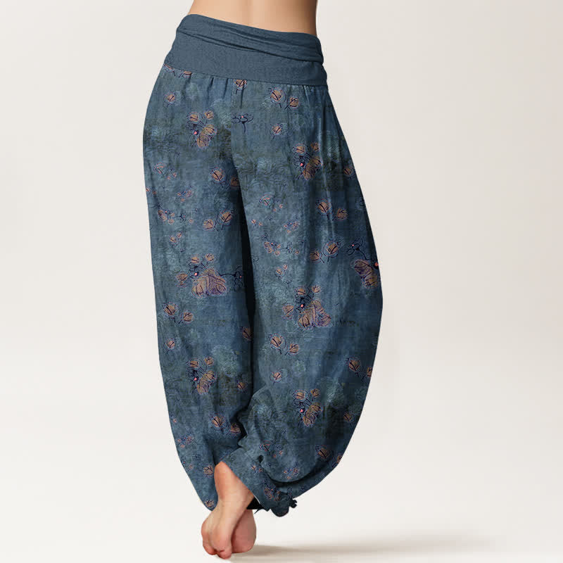 Nimara Ritual Pure Cotton Scattered Marigold Floral Pattern Women's Elastic Waist Harem Pants