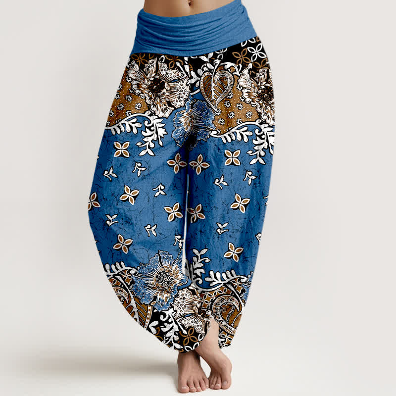Nimara Ritual Pure Cotton Bohemian Paisley Floral Pattern Women's Elastic Waist Harem Pants