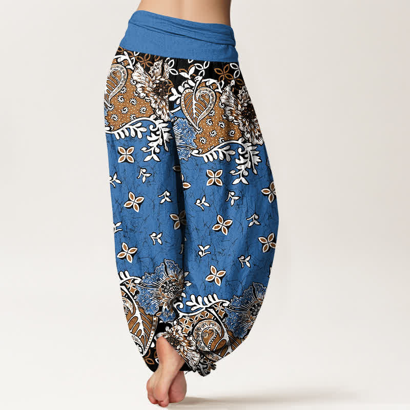 Nimara Ritual Pure Cotton Bohemian Paisley Floral Pattern Women's Elastic Waist Harem Pants