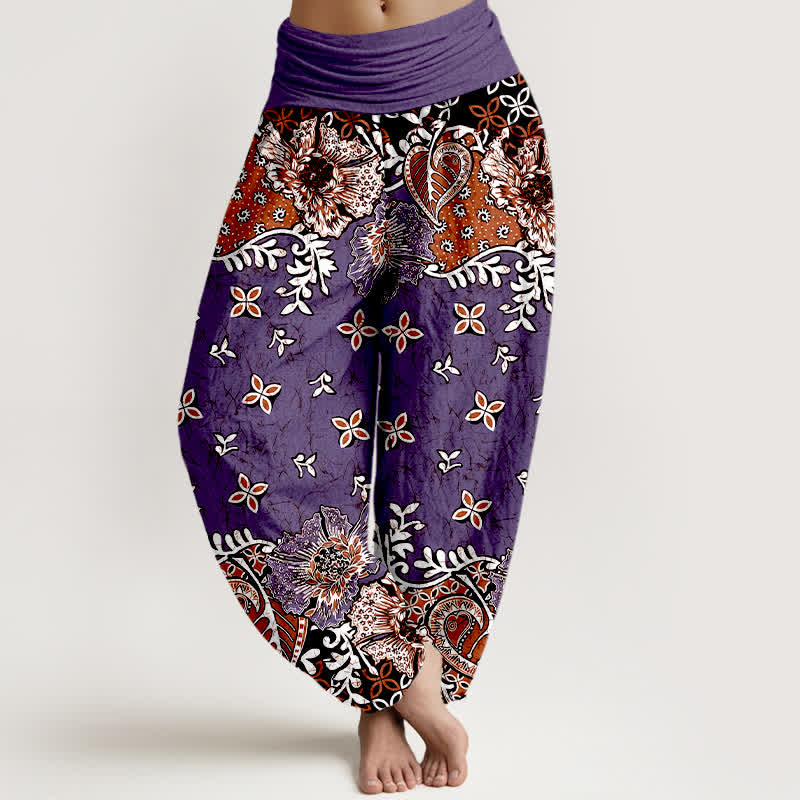 Nimara Ritual Pure Cotton Bohemian Paisley Floral Pattern Women's Elastic Waist Harem Pants