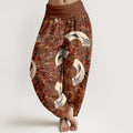 Nimara Ritual Cotton Soft Drapey Ivory Fan Pattern Women's Elastic Waist Harem Pants