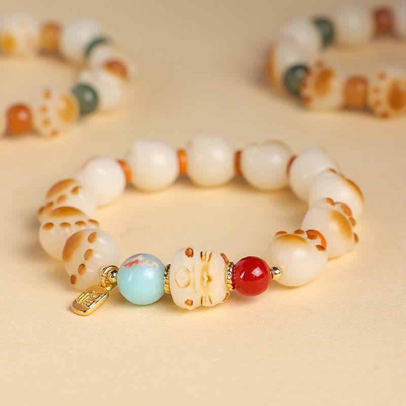 Nimara Ritual Natural Bodhi Seed Fu Character Cat Paw Design Luck Bracelet