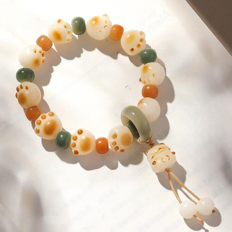 Nimara Ritual Natural Bodhi Seed Cat Paw Design Wealth Bracelet