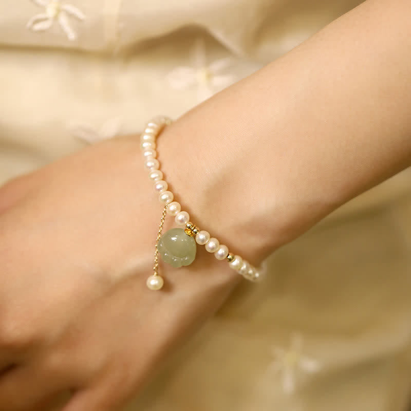 Nimara Ritual Natural Hetian Jade Cat Paw Design Pearl Luck Bracelet