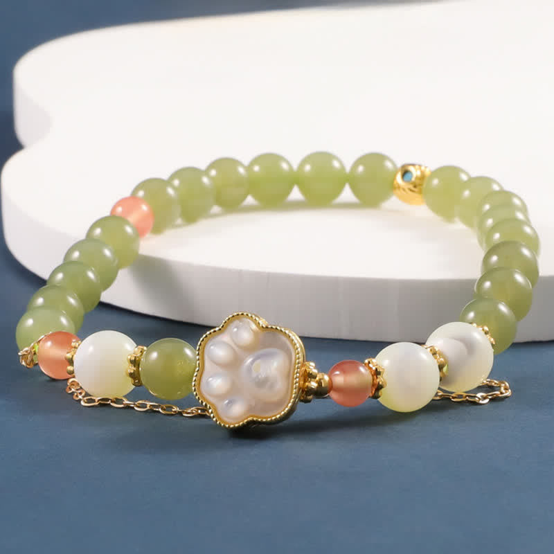 Nimara Ritual Natural Hetian Jade Tridacna Stone Cat Paw Design Prosperity Bracelet
