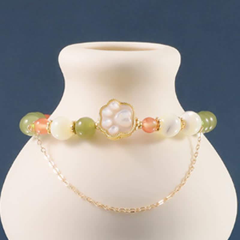 Nimara Ritual Natural Hetian Jade Tridacna Stone Cat Paw Design Prosperity Bracelet