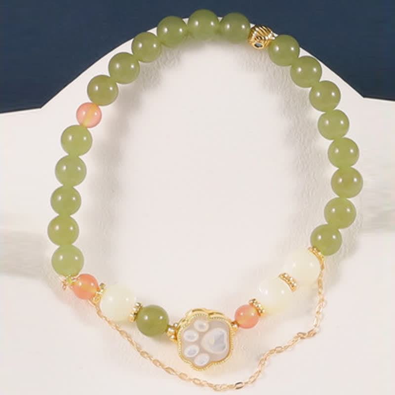 Nimara Ritual Natural Hetian Jade Tridacna Stone Cat Paw Design Prosperity Bracelet