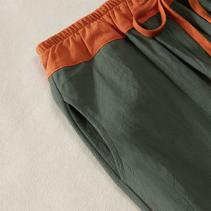 Nimara Ritual Color Contrast Corduroy Cotton Women's Thermal Fleece-Lined Harem Pants With Pockets