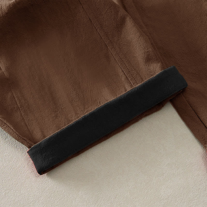 Nimara Ritual Color Contrast Corduroy Cotton Women's Thermal Fleece-Lined Harem Pants With Pockets