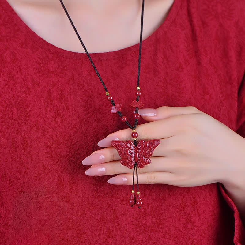 Nimara Ritual Cinnabar Butterfly Freedom Rope Necklace