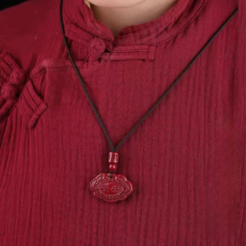 Nimara Ritual Cinnabar Fu Character Ruyi Lock Rope Luck Necklace