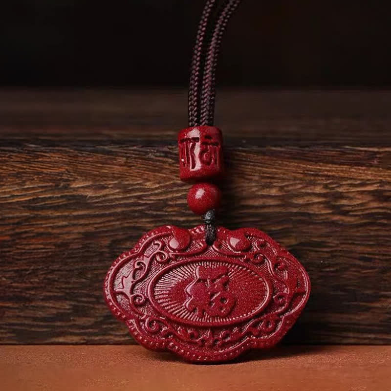 Nimara Ritual Cinnabar Fu Character Ruyi Lock Rope Luck Necklace