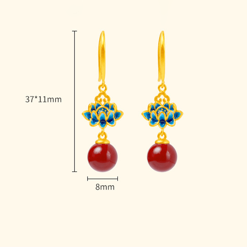 Nimara Ritual Cinnabar 925 Sterling Silver Enamel Lotus Drop Earrings