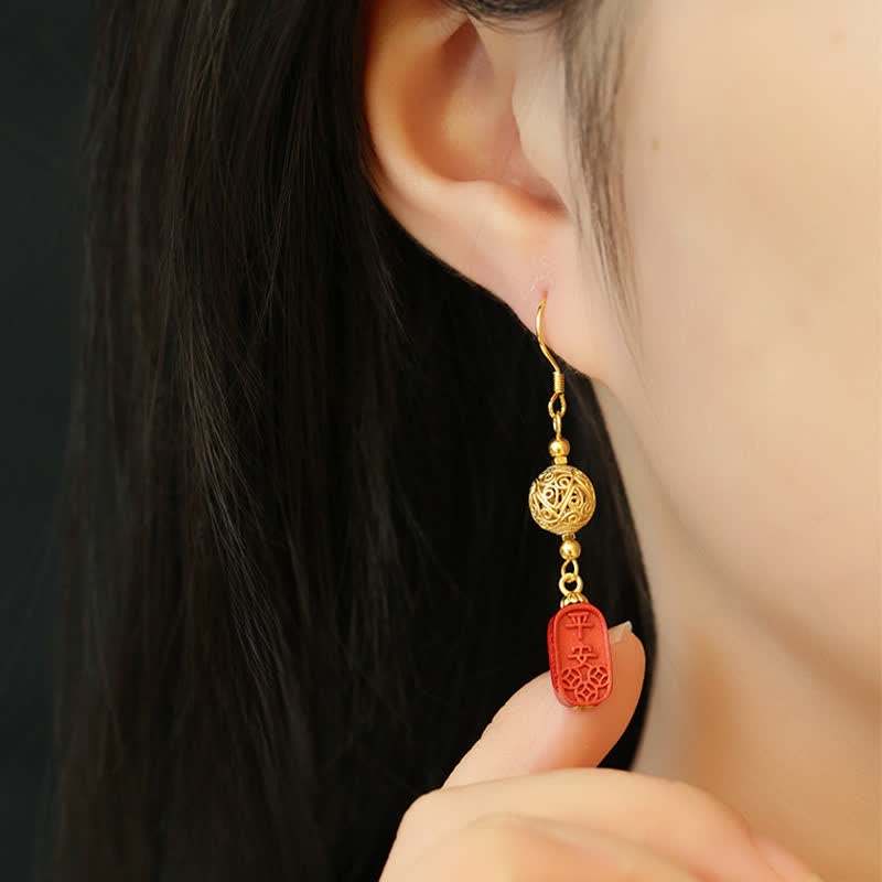 Nimara Ritual Cinnabar Copper Filigree Blessing Drop Earrings