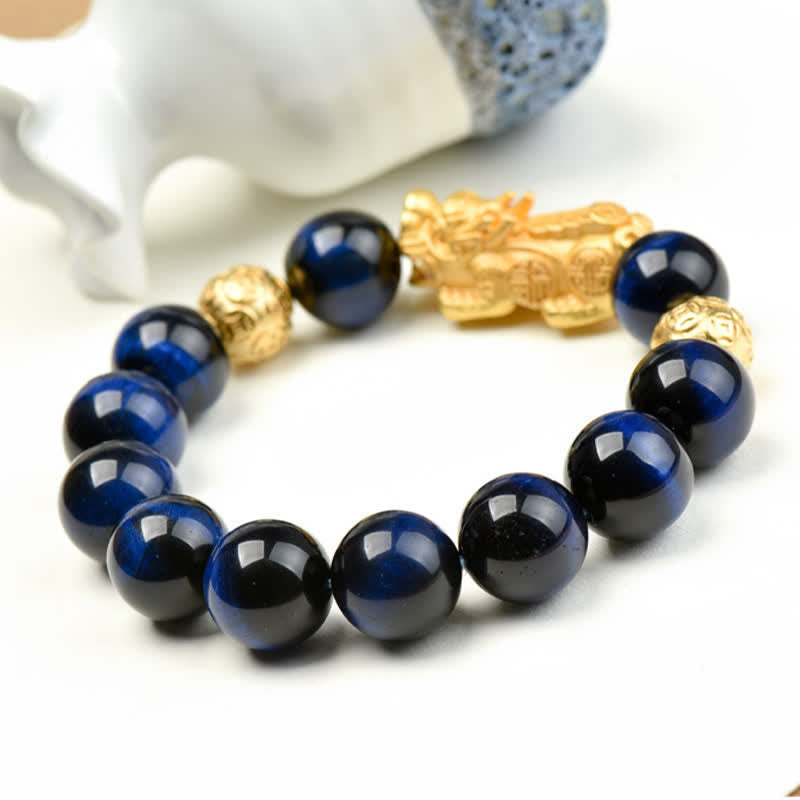 Nimara Ritual Natural Tiger Eye Pixiu Fu Character Om Mani Padme Hum Bead Courage Bracelet