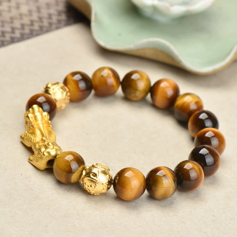 Nimara Ritual Natural Tiger Eye Pixiu Fu Character Om Mani Padme Hum Bead Courage Bracelet