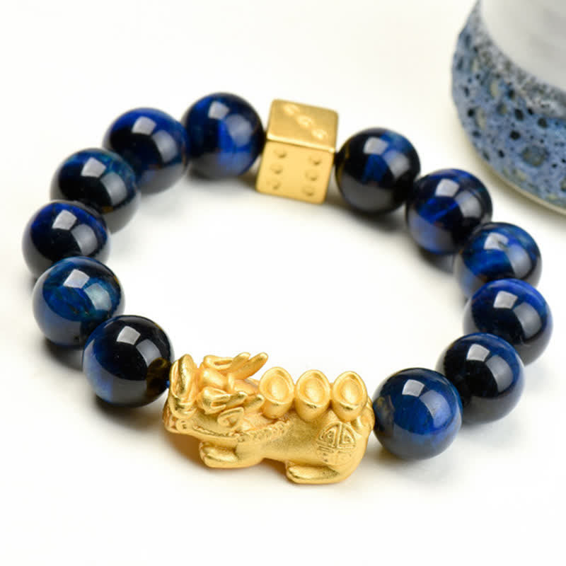 Nimara Ritual Natural Tiger Eye Pixiu Fu Character Om Mani Padme Hum Bead Courage Bracelet