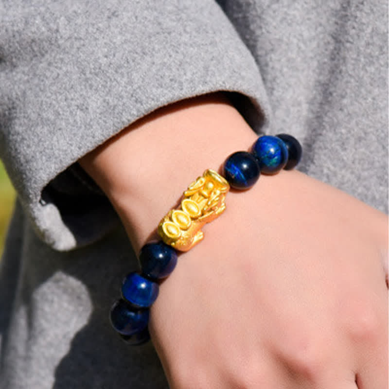 Nimara Ritual Natural Tiger Eye Pixiu Fu Character Om Mani Padme Hum Bead Courage Bracelet