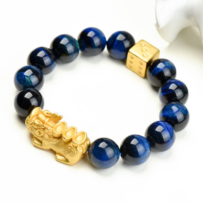 Nimara Ritual Natural Tiger Eye Pixiu Fu Character Om Mani Padme Hum Bead Courage Bracelet