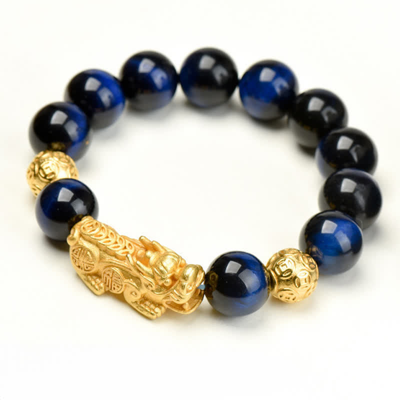 Nimara Ritual Natural Tiger Eye Pixiu Fu Character Om Mani Padme Hum Bead Courage Bracelet