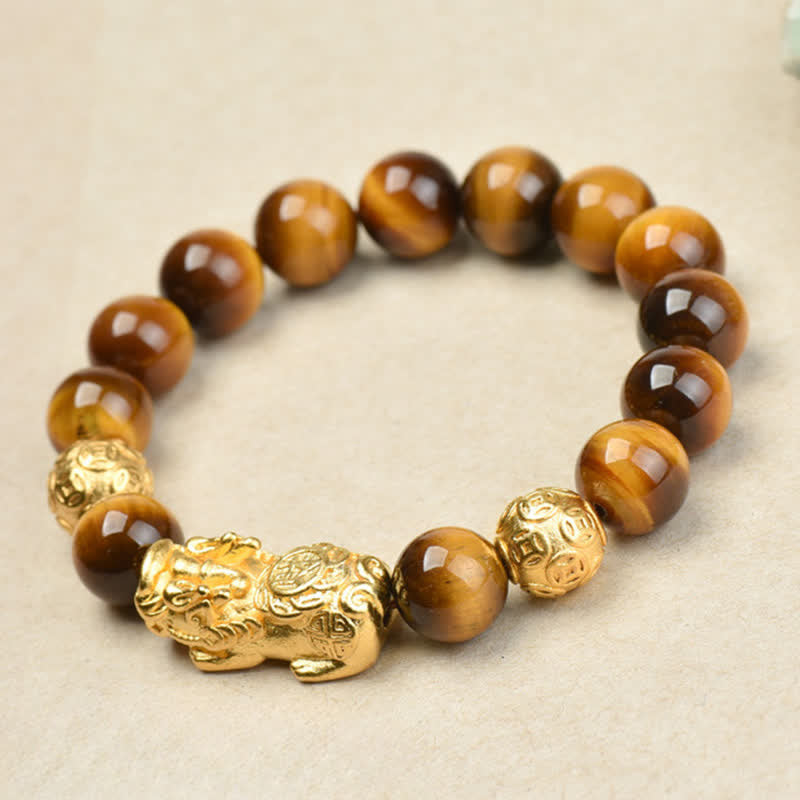 Nimara Ritual Natural Tiger Eye Pixiu Fu Character Om Mani Padme Hum Bead Courage Bracelet
