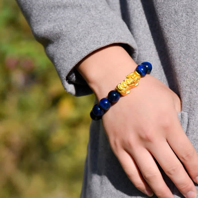 Nimara Ritual Natural Tiger Eye Pixiu Fu Character Om Mani Padme Hum Bead Courage Bracelet