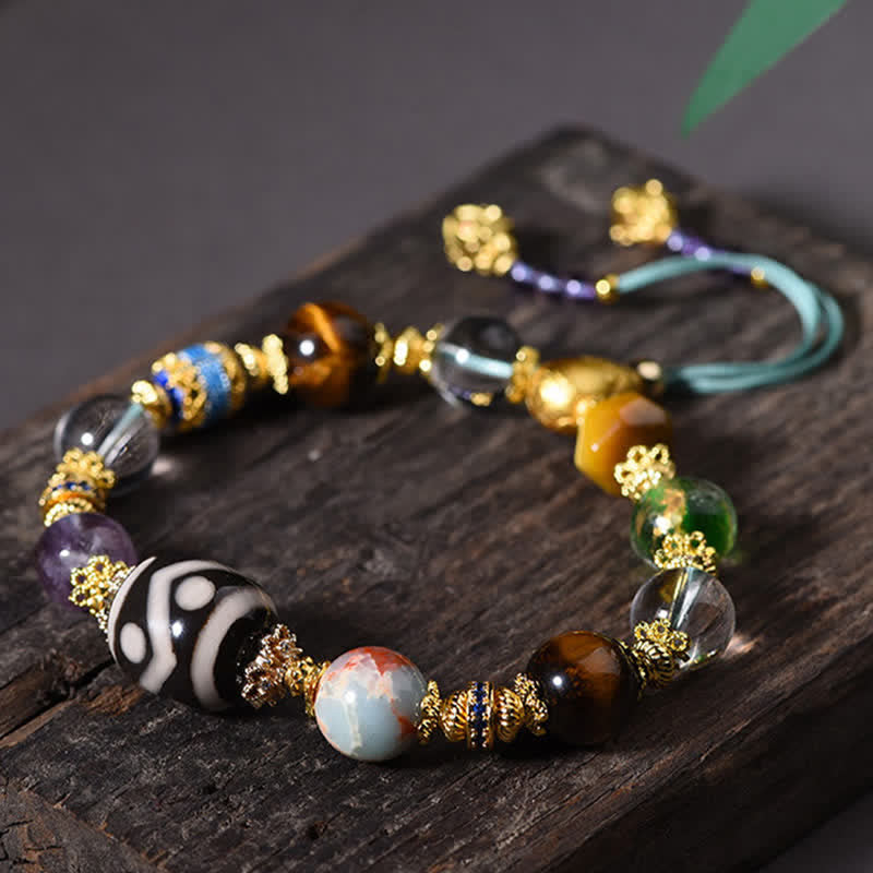 Nimara Ritual Natural Dzi Beads Amethyst Tiger Eye Bead Health Bracelet