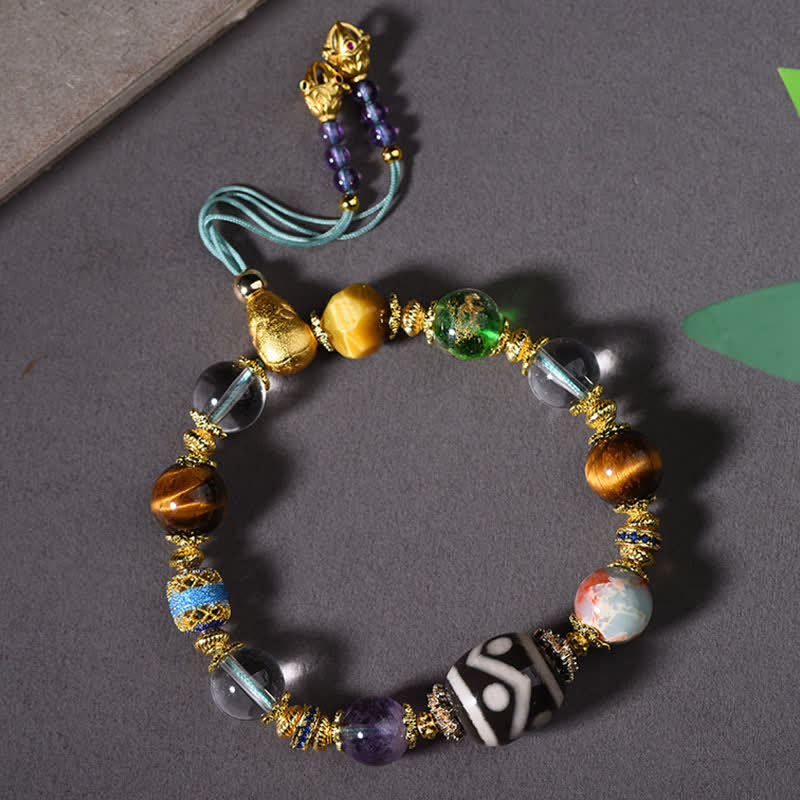 Nimara Ritual Natural Dzi Beads Amethyst Tiger Eye Bead Health Bracelet