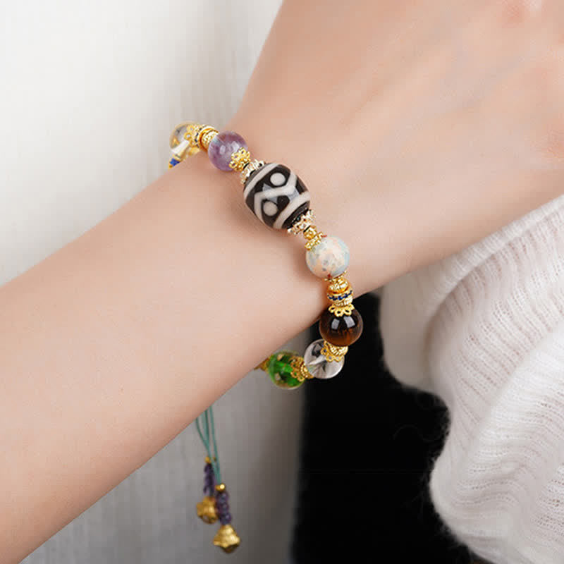 Nimara Ritual Natural Dzi Beads Amethyst Tiger Eye Bead Health Bracelet