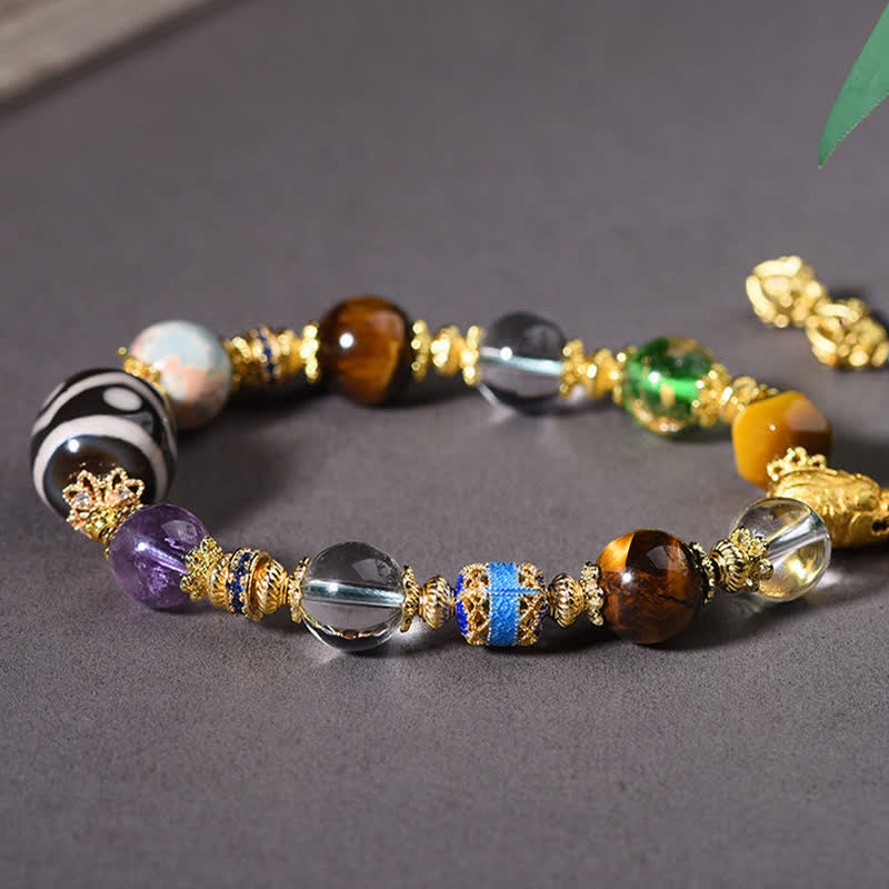 Nimara Ritual Natural Dzi Beads Amethyst Tiger Eye Bead Health Bracelet