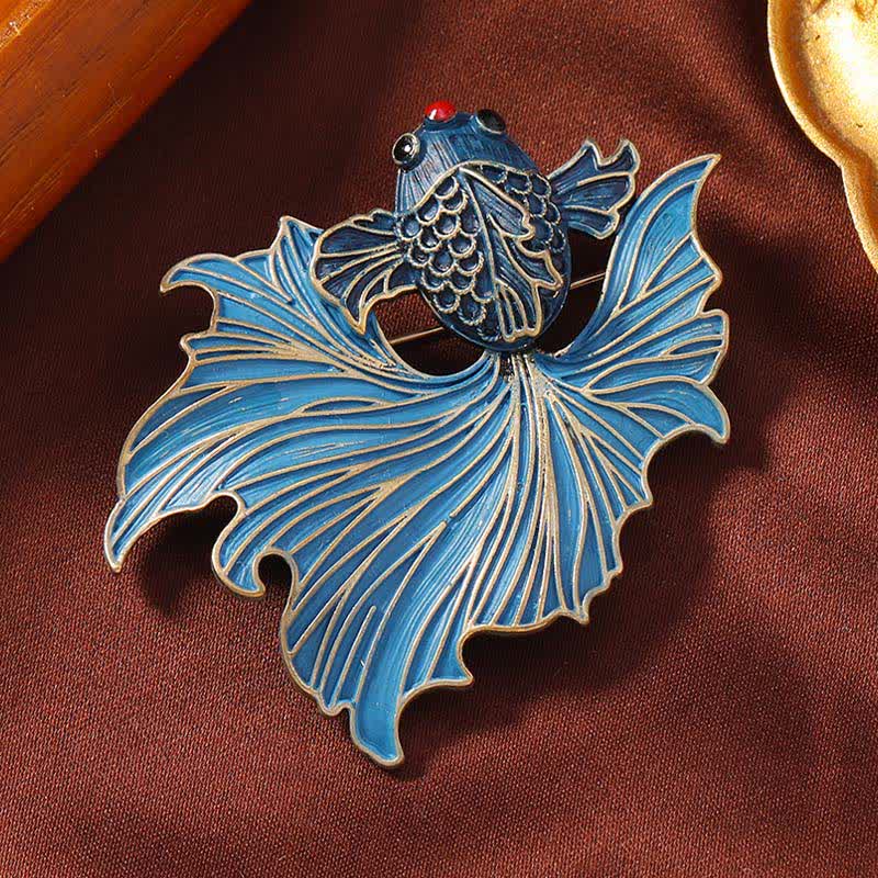 Nimara Ritual CloisonnA Enamel Elegant Blue Koi Fish Brooch