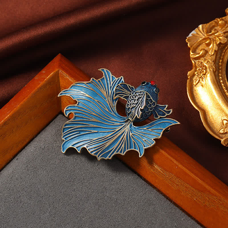 Nimara Ritual CloisonnA Enamel Elegant Blue Koi Fish Brooch