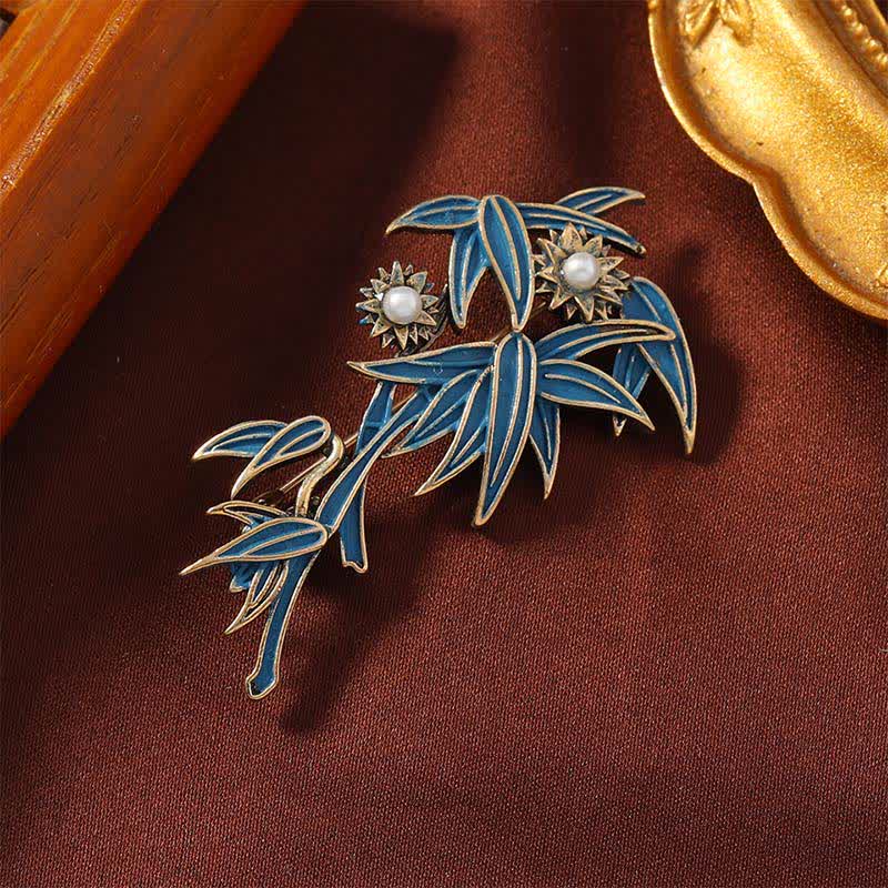Nimara Ritual CloisonnA Enamel Blue Bamboo Elegant Brooch