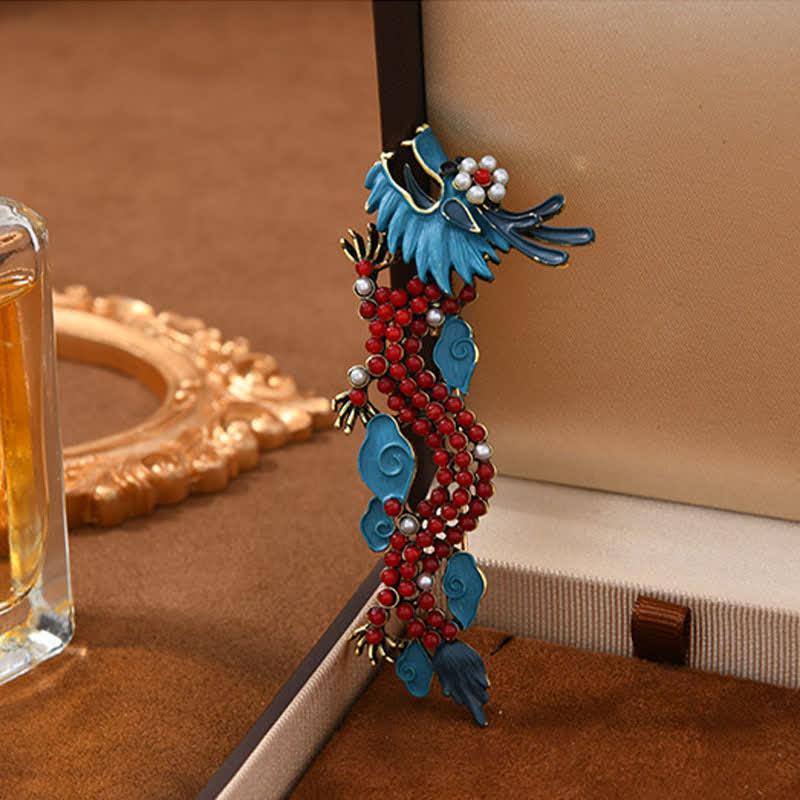 Nimara Ritual Blue Dragon Red Turquoise Luck Brooch