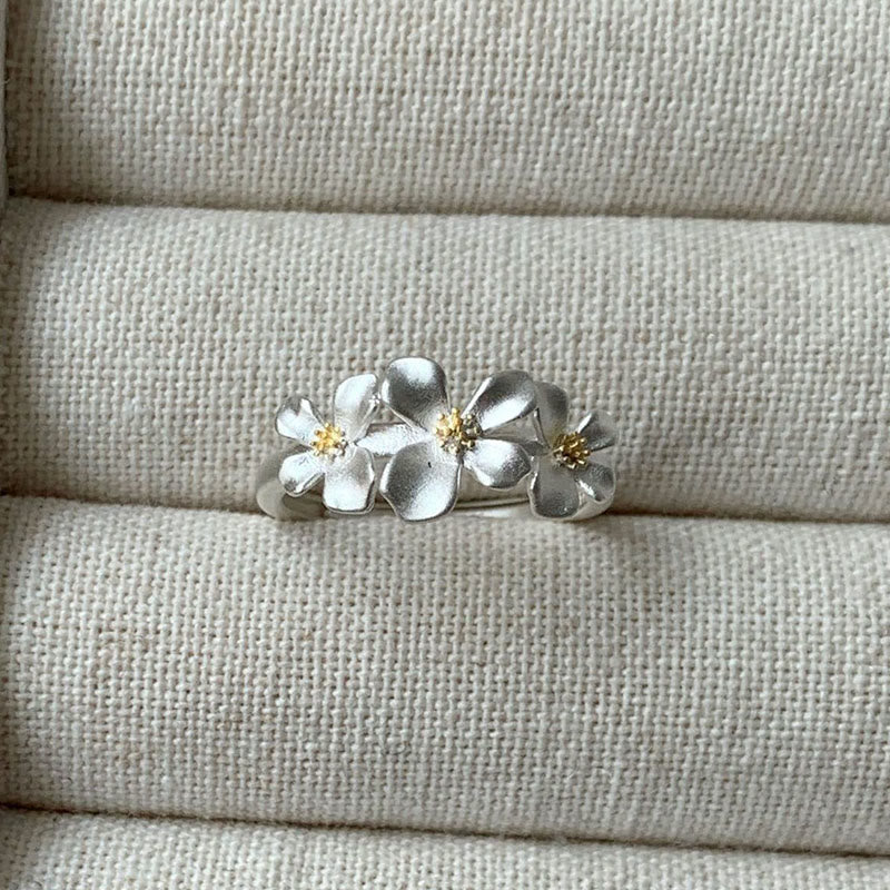 Nimara Ritual 925 Sterling Silver Gardenia Design Protection Adjustable Ring