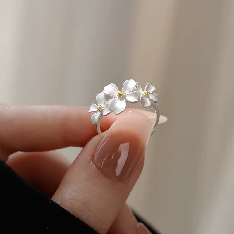 Nimara Ritual 925 Sterling Silver Gardenia Design Protection Adjustable Ring