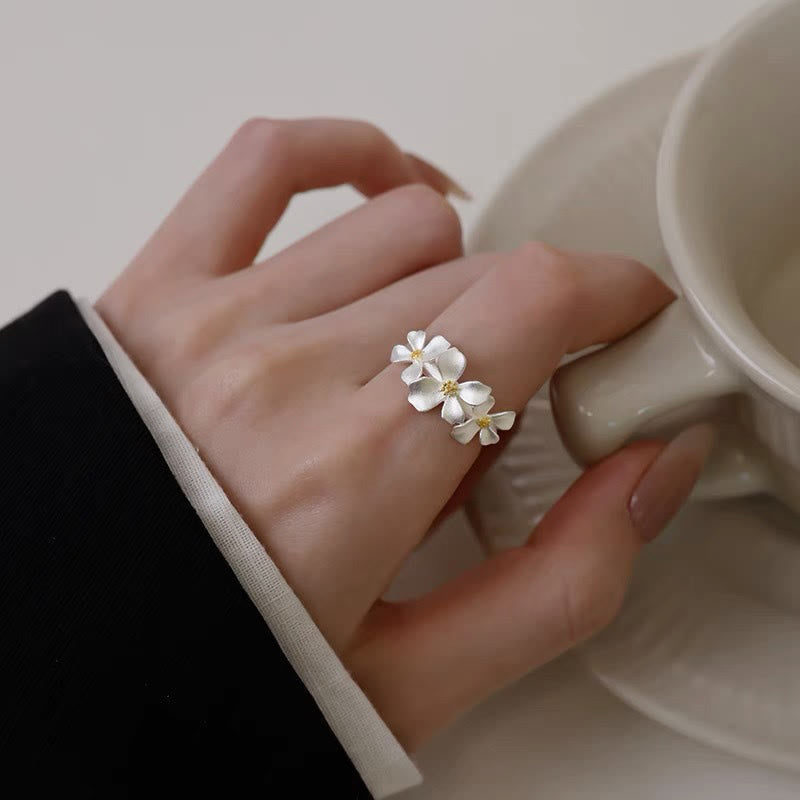 Nimara Ritual 925 Sterling Silver Gardenia Design Protection Adjustable Ring