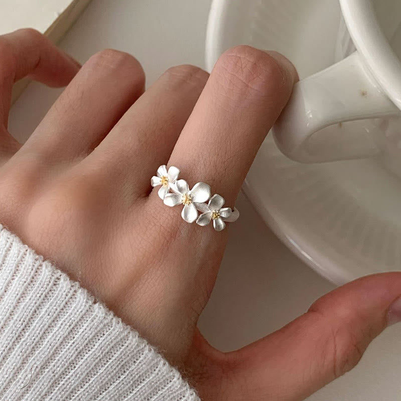 Nimara Ritual 925 Sterling Silver Gardenia Design Protection Adjustable Ring