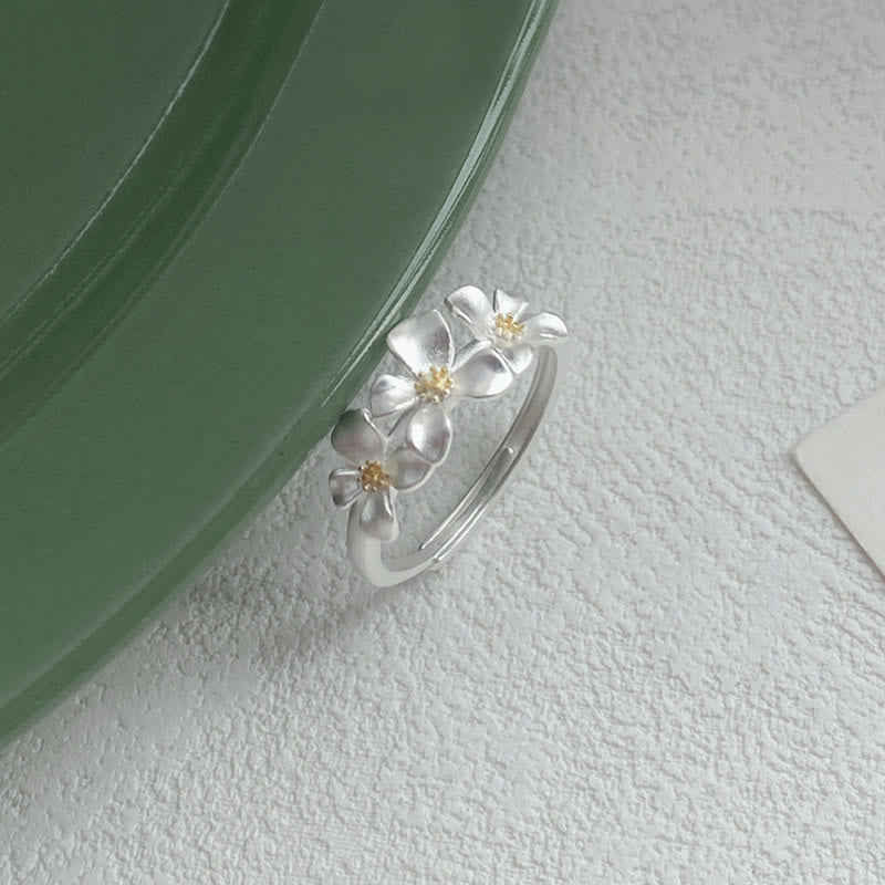 Nimara Ritual 925 Sterling Silver Gardenia Design Protection Adjustable Ring