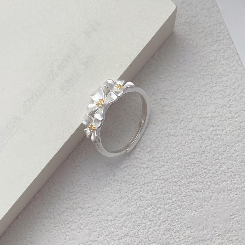 Nimara Ritual 925 Sterling Silver Gardenia Design Protection Adjustable Ring