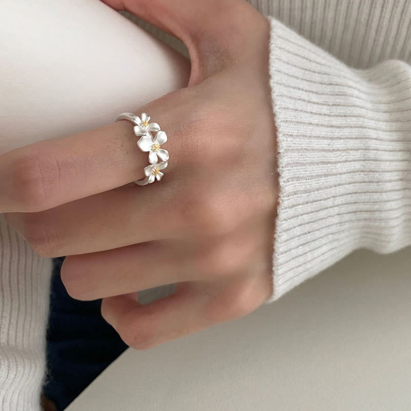 Nimara Ritual 925 Sterling Silver Gardenia Design Protection Adjustable Ring