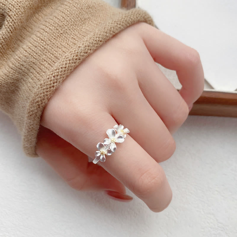 Nimara Ritual 925 Sterling Silver Gardenia Design Protection Adjustable Ring