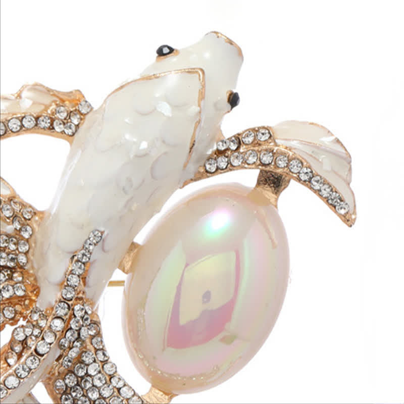 Luck and Wealth Glazed Koi Fish Pearl Brooch