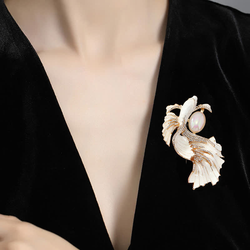 Luck and Wealth Glazed Koi Fish Pearl Brooch