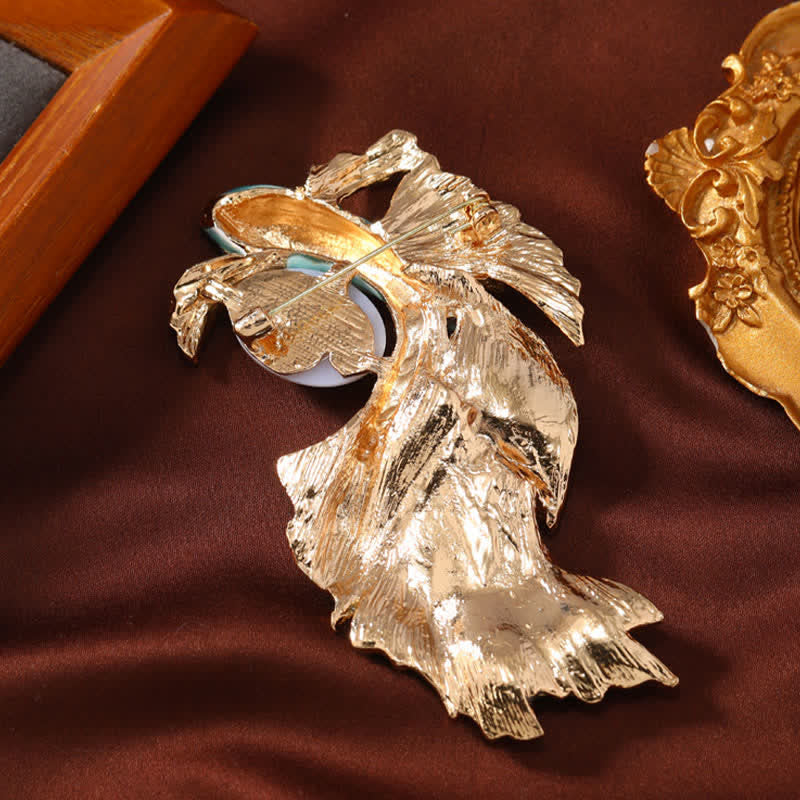 Luck and Wealth Glazed Koi Fish Pearl Brooch